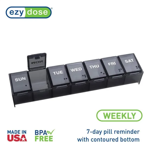 Vista 3 de EZY DOSE - Estuche semanal (7 días) para pastillas diarias, planificador de medicinas, organizador de vitaminas, contenedor de suplementos