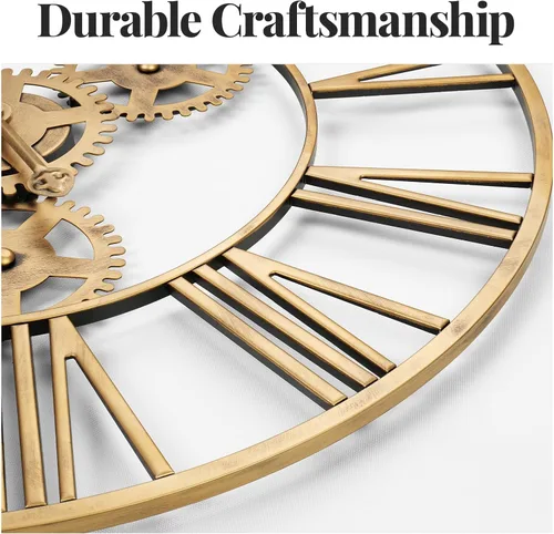 Vista 5 de Cuspin Reloj de pared de 24 pulgadas con engranajes, reloj de metal
