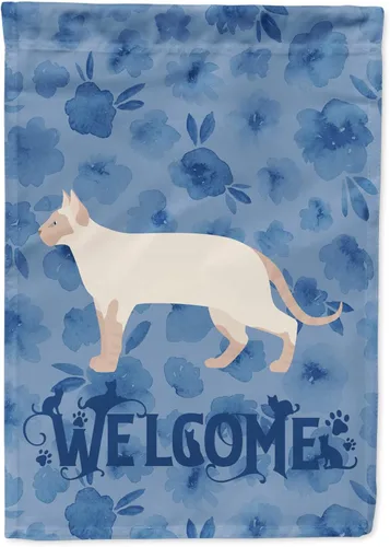 Vista 251 de Caroline's Treasures CK4813CHF - Bandera de bienvenida con gato abisinio azul, manga grande, para porche, para colgar en la pared, poliéster