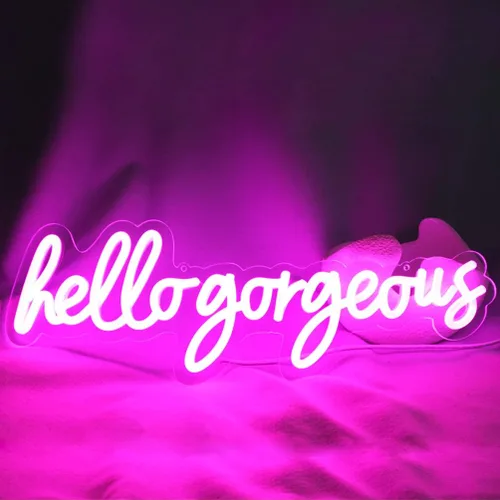 Vista 10 de Letreros de neón con texto en inglés «Hello Beautiful» con texto «Hello Beautiful», luz LED rosa para dormitorio, boda, cumpleaños, telón de fondo