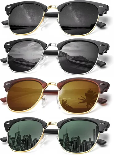 Vista 45 de KALIYADI - Gafas de sol polarizadas para hombres y mujeres unisex, marco semirretráctil, estilo retro, para conducir, con bloqueo UV