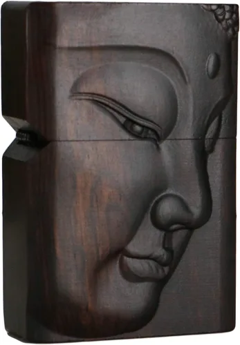 Vista 35 de Carcasa exterior de encendedor tallado en madera negra de ébano natural para kit de inserción Zippo (1000 brazos Avalokiteshvara de la diosa 3#)