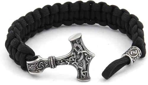 Vista 4 de BAVIPOWER Viking Mammen Thor Hammer - Pulsera trenzada con 4 opciones de longitud, acero inoxidable, joyería pagana Asatru para hombres y mujeres