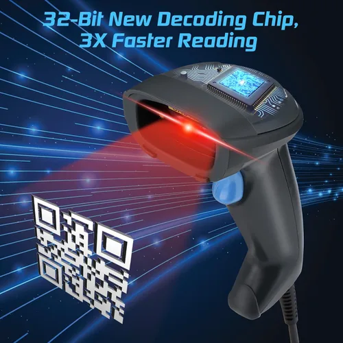 Vista 5 de OBZ Escáner de código de barras 2D con cable de mano, lector de código de barras USB, escáner automático de código QR con chip de 32 bits