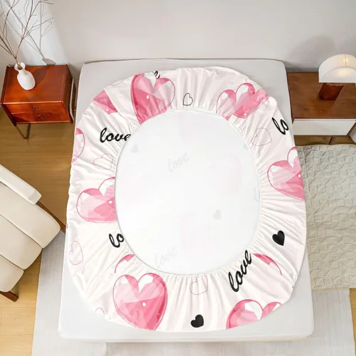 Vista 3 de Juego de sábanas ajustables de corazón rosa tamaño individual para niños y adolescentes, juego de sábanas románticas transpirables para el día
