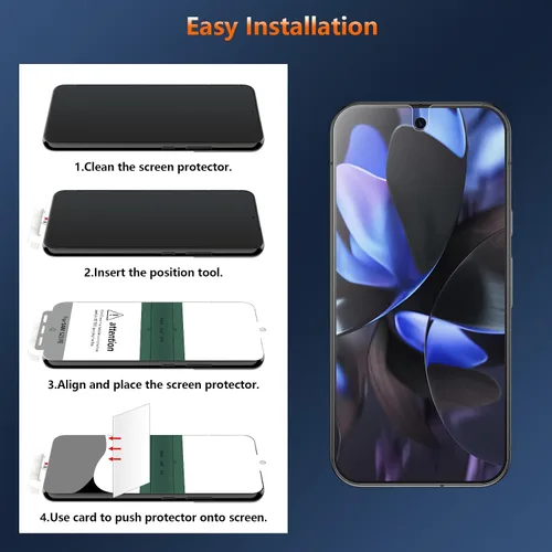 Vista 8 de [Paquete de 2+2] Protector de pantalla de privacidad mate de 4 vías de 360° para Google Pixel 9 Pro con protector de lente de cámara, compatible