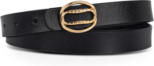 Vista 87 de Cinturón de cuero clásico con hebilla de metal para mujer con vestido de jeans