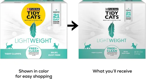Vista 2 de Purina Tidy Cats - Arena para gatos ligera, libre y limpia, sin perfume, multigato, aglutinante, 99.9% libre de polvo, caja de 12 libras