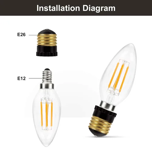Vista 5 de DiCUNO Adaptador de enchufe E26 a E12 con certificación UL, negro, estándar (mediano) base E26 a candelabro E12 convertidor de enchufe de luz