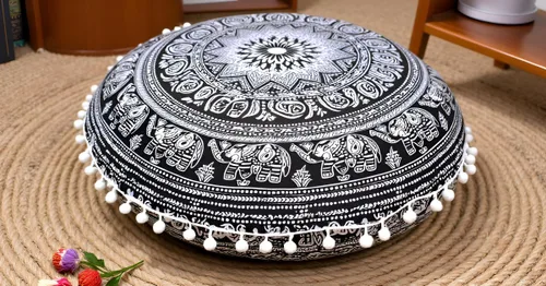 Vista 2 de Funda de almohada redonda con diseño de mandala para el suelo, funda de cojín para asiento, hippie, decorativa, bohemio, otomano, funda de puf Flor