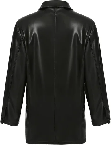 Vista 7 de Chaqueta de cuero para mujer, chaqueta de gran tamaño, con solapa frontal, de piel sintética, chaqueta de otoño e invierno