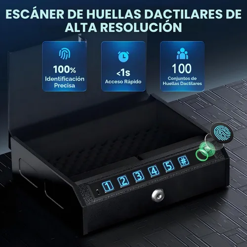Vista 5 de Caja fuerte biométrica para pistolas, apta para pistolas de 2 a 3