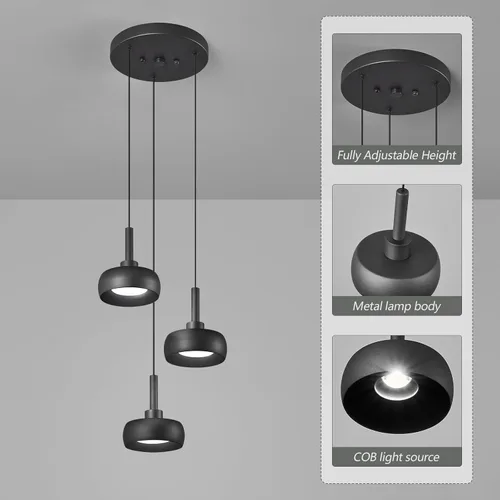 Vista 7 de Modernas lámparas colgantes negras para isla de cocina, mini cúpula, lámpara colgante para dormitorio, sala de estar, comedor, bar (3 luces)