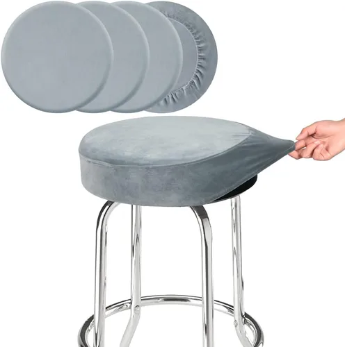 Vista 13 de SINOSSO Funda para taburete de bar, terciopelo súper suave de diámetro.11-13 pulgadas, redonda, elástica, lavable, a prueba de polvo para muebles