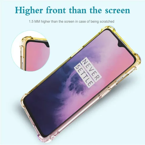 Vista 5 de Funda para OnePlus 6T, OnePlus 7 con protector de pantalla de vidrio templado, lindo degradado transparente delgado, a prueba de golpes, TPU trasero