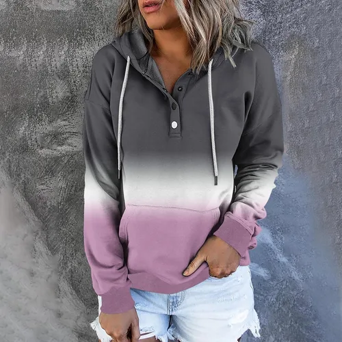 Vista 103 de Sudaderas con capucha para mujer, con cuello de botón, sin botones, con cordón, manga larga, lindas, ropa para adolescentes y niñas