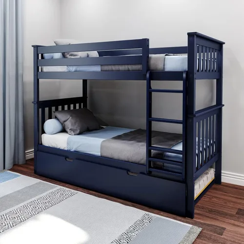 Vista 15 de Max & Lily - Litera, marco de cama individual sobre cama matrimonial para niños, color azul. Climb with Confidence, Sturdiness Redefined