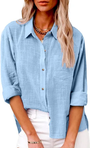 Vista 2 de SMIDOW Blusa de algodón y lino con botones para mujer