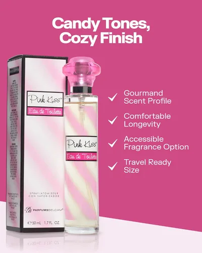 Vista 4 de PB ParfumsBelcam Pink Kiss Eau de Toilette en espray para mujer, fragancia Sweet Gourmand con frambuesa, azúcar morena y vainilla, perfume femenino
