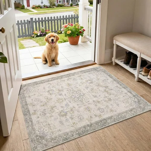 Vista 14 de jinchan Alfombra vintage de 2 x 3 pies para entrada, lavable, diseño floral romántico, tapete pequeño antideslizante, tapete ligero de bajo perfil