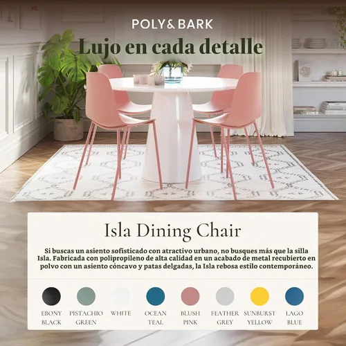 Vista 4 de Poly & BARK Isla - Juego de 4 sillas de cocina modernas, sillas de comedor de plástico con patas de metal, montaje rápido, sillas simples de café