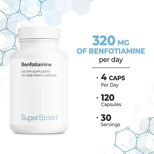 Vista 5 de Supersmart - Benfotiamina 320 mg por día (alta potencia) - Tiamina biodisponible - Suplemento de vitamina B1 Benfotiamina Sin OMG y sin gluten
