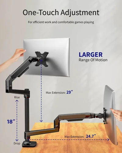Vista 5 de Ergounion Soporte para monitor doble, soporta pantallas de hasta 40 pulgadas y 25 libras, brazo doble para monitor totalmente ajustable con Negro