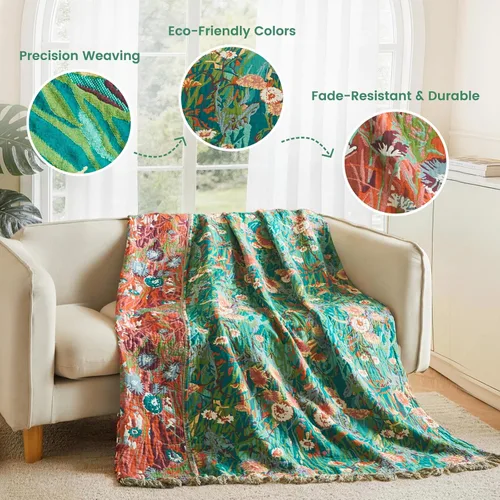 Vista 248 de MSGKV - Manta bohemia/primaveral de algodón para sofá y sala de estar, de gasa acogedora, de 50 x 60 pulgadas 50"x60" Cotton Throw, Woven Bird
