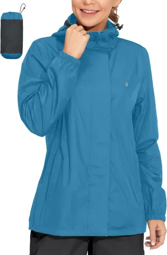 Vista 9 de Little Donkey Andy Women's Packable Waterproof Hooded Rain Jacket verde bosque oscuro