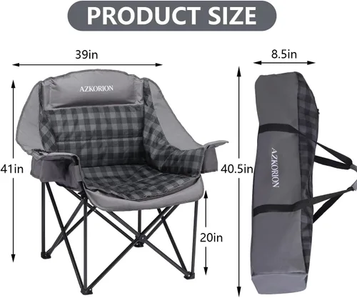 Vista 3 de Paquete de 2 sillas de campamento de gran tamaño para adultos, sillas acolchadas portátiles y resistentes para exteriores con bolsa para teléfono