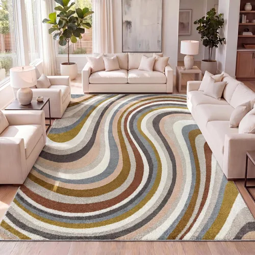 Vista 8 de JONATHAN Y Flow - Alfombra abstracta de 2 x 8 pulgadas, azul/mostaza/gris, moderna, costera, fácil de limpiar, para sala de estar, dormitorio
