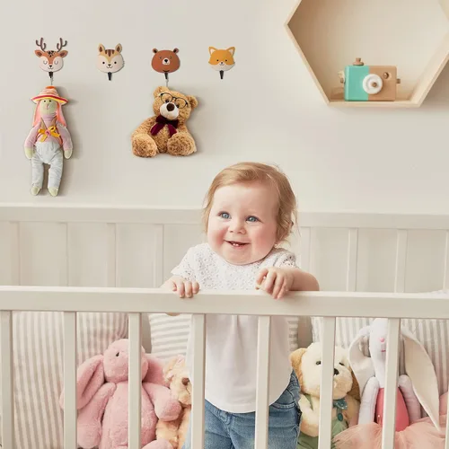 Vista 7 de Tatuo 4 ganchos de pared de animales de madera Safari para niños, ganchos de pared para abrigos, temática de animales de selva, decoración