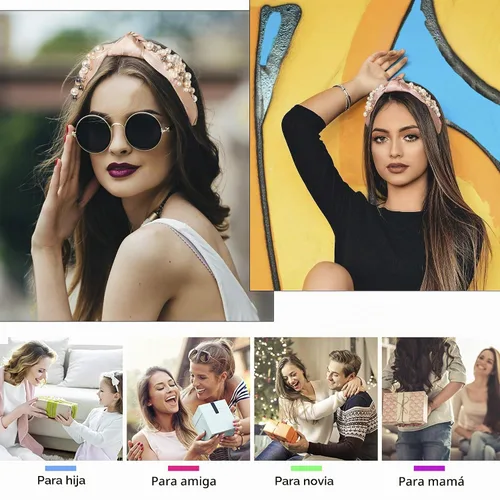 Vista 4 de Ivyu Diademas - Diademas de perlas anudadas para mujer de moda, accesorios para el cabello, bandas para el cabello para niñas, antideslizantes, a