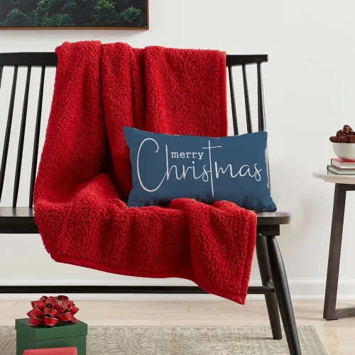 Vista 3 de RABUSOFA Fundas de Almohada de Navidad de 12 x 20 pulgadas, Decoraciones con Frase de Feliz Navidad, Fundas de Almohadas Decorativas de Invierno Azul