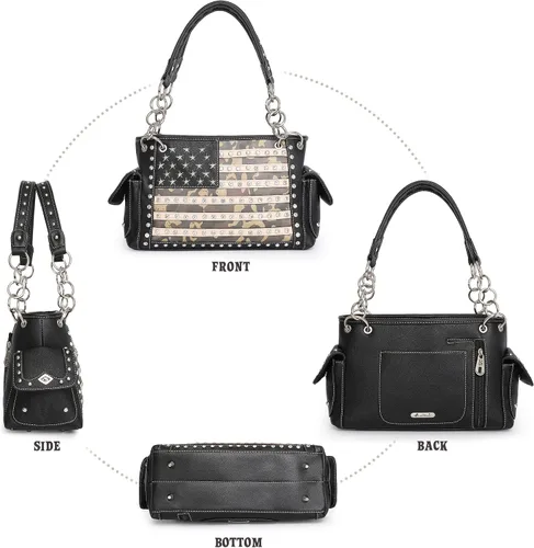 Vista 4 de Montana West Bolso patriótico con tachuelas para mujer, bolso de mano con bandera estadounidense y bolso cruzado