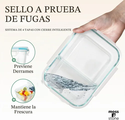 Vista 2 de Moss and Stone - Recipientes rectangulares de vidrio borosilicato para alimentos preparados, herméticos, tapas de cierre a presión, aptos