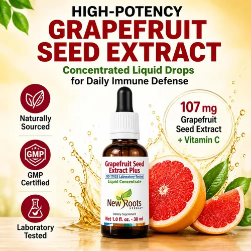 Vista 3 de NEW ROOTS HERBAL Extracto de semilla de pomelo en gotas de 1.0 fl oz (1 onza líquida) + vitamina C Extracto de semilla de pomelo súper concentrado