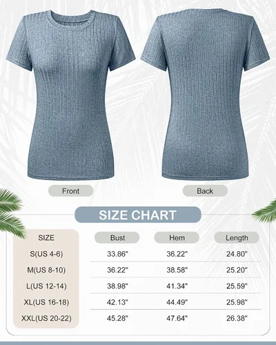 Vista 6 de Ficerd Paquete de 3 camisetas de punto para mujer, manga corta, cuello redondo, estilo casual, ajuste holgado, camisetas básicas acanaladas
