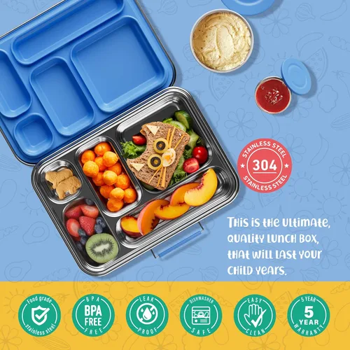 Vista 3 de AOHEA Caja Bento de Acero Inoxidable para Niños, Caja de Almuerzo Bento de Metal para Niños, Envases de Almuerzo Libres de BPA, Caja Bento de Acero