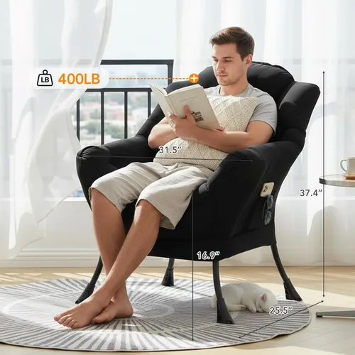 Vista 7 de Silla perezosa, cómoda silla de lectura para dormitorio Melocotón Negro-individual