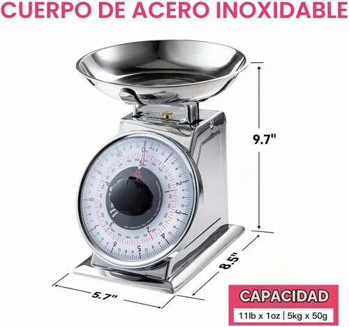 Vista 5 de Tada Báscula mecánica analógica de alimentos para cocina de 11 lb