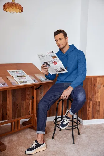 Vista 3 de COOFANDY Sudadera con capucha para hombre, casual, de manga larga, con cordón y punto gofre