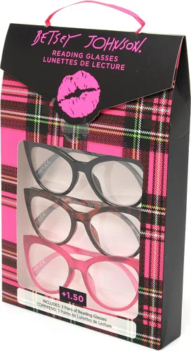 Vista 2 de Betsey Johnson Women's Plaid Cat Eye Reading Glasses 3-Pack