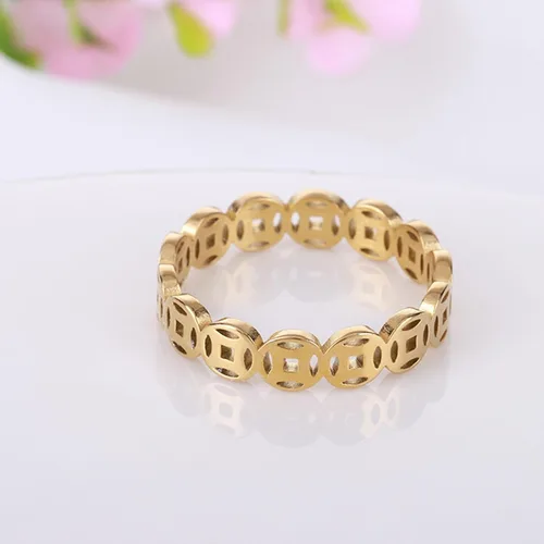 Vista 4 de HUASAI Anillo de Feng Shui de cobre para hombres y mujeres, anillo de dinero de la fortuna, anillo de dedo de oro rosa, anillo de plata, joyería