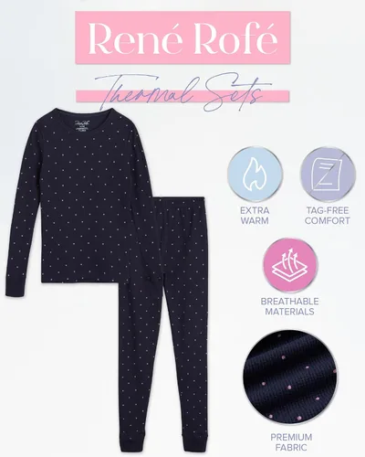 Vista 33 de Rene Rofe Girls' Thermal Underwear Set - 2 Piece Waffle Knit Top and Long Johns (2T-16)