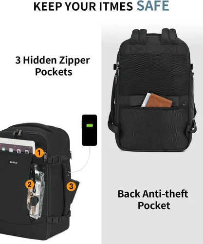 Vista 5 de ECOHUB Mochila de Viaje Aprobada para Aerolíneas, Bolsa de Artículos Personales, Mochila de Mano Negro