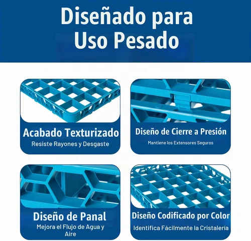 Vista 4 de Carlisle FoodService Products OptiClean - Extensor de estante de vidrio dividido de 36 compartimentos para lavavajillas comerciales, extensor