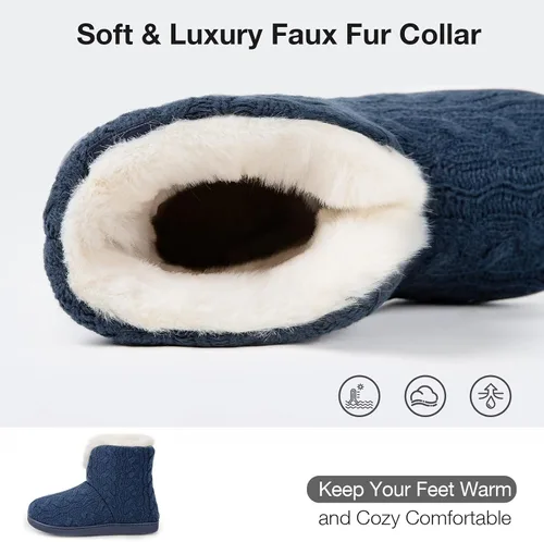 Vista 3 de HomeTop Pantuflas tipo botín de punto para mujer, mullidas y cálidas, de espuma viscoelástica, para interiores