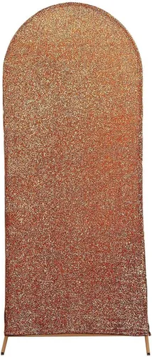 Vista 6 de Efavormart - Marco de fondo redondo de elastano dorado antiguo brillante de 5 pies, cubierta metálica brillante para arco de boda de 2 lados