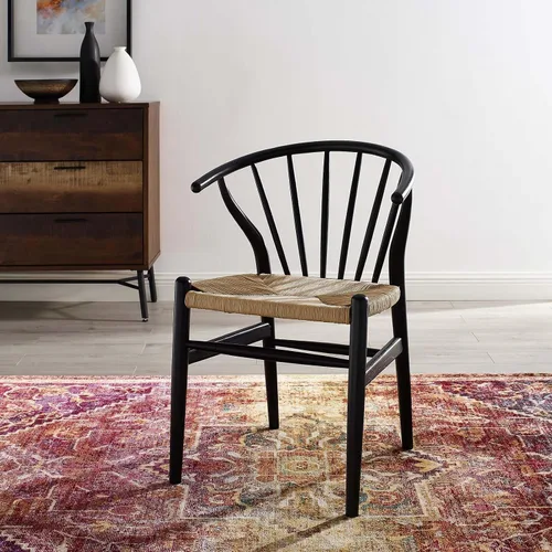 Vista 2 de Modway Flourish Mid-Century - Silla de comedor de madera rústica moderna en color negro